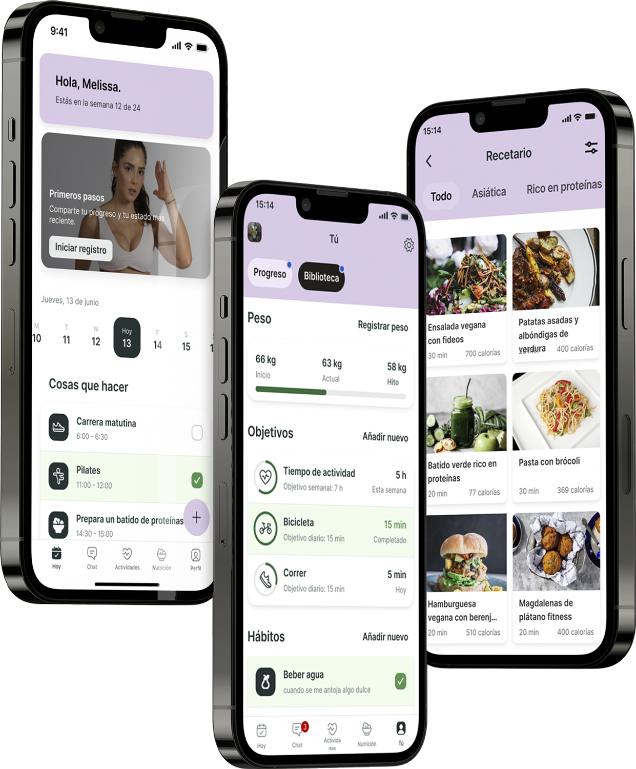 Un mockup de la app de coaching mostrando las funciones.